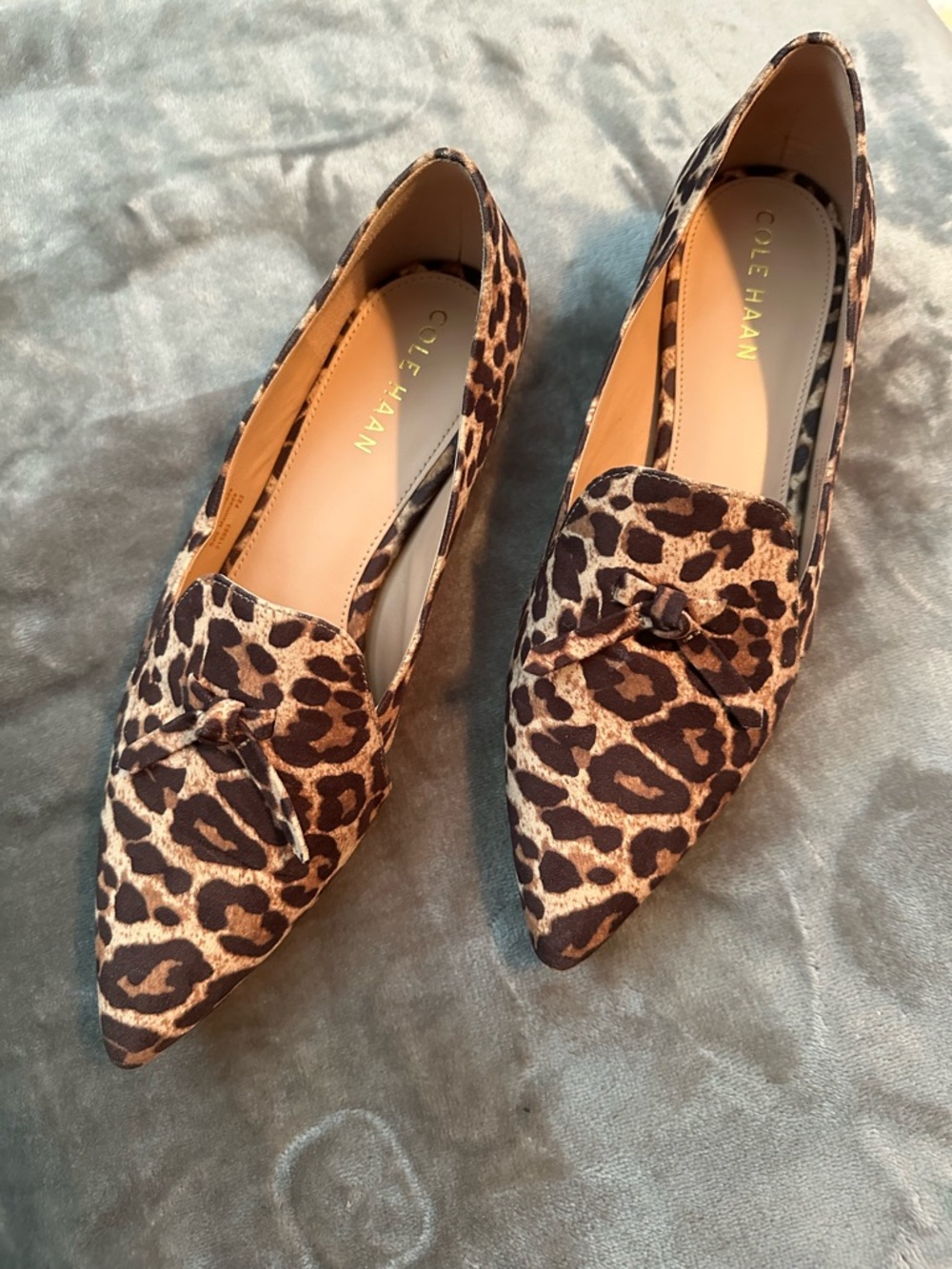 Cole Haan Leopard-Print Pointed Loafers in Brown and Tan